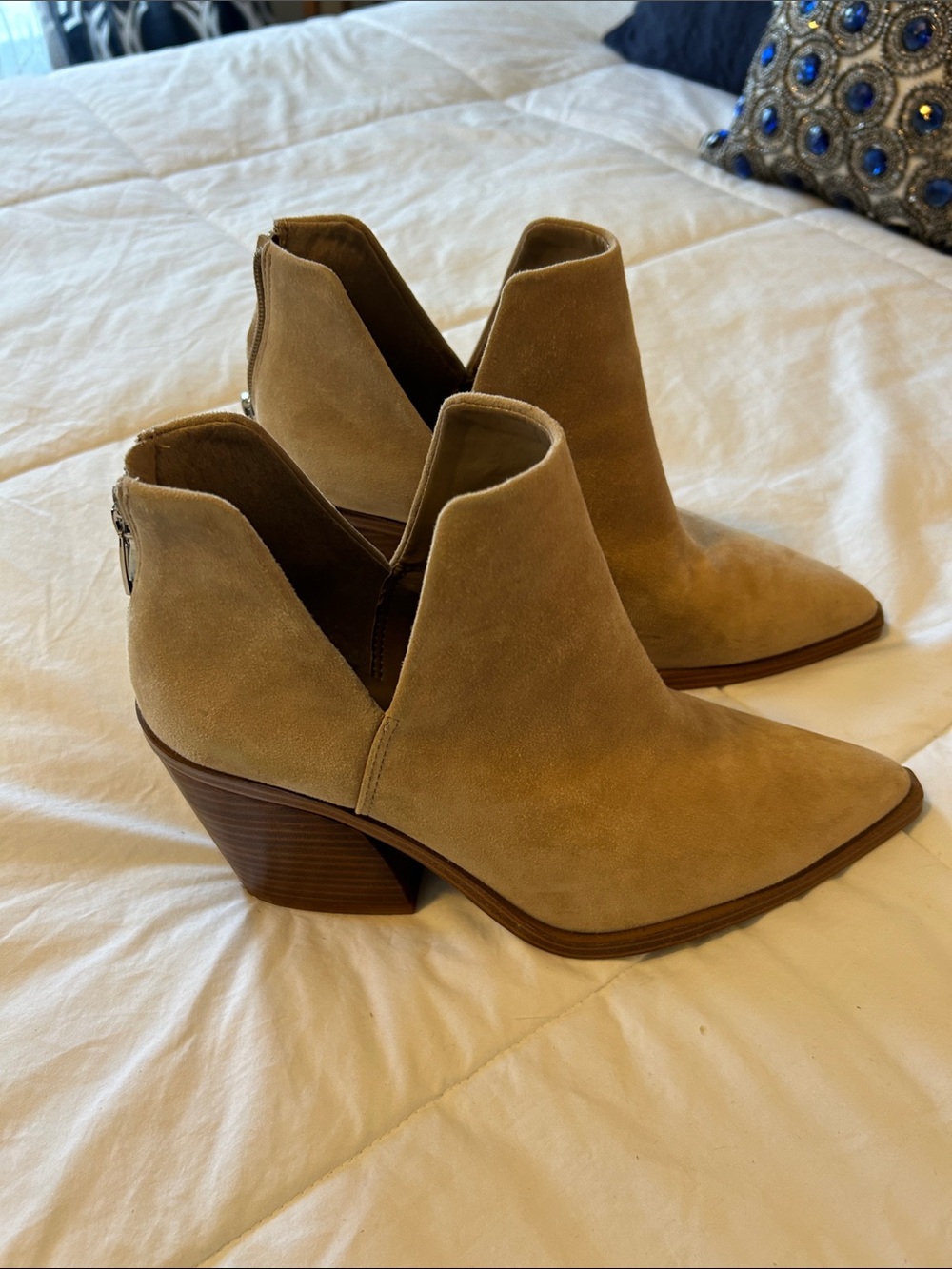 Vince Camuto Tan Suede V-Cut Ankle Booties